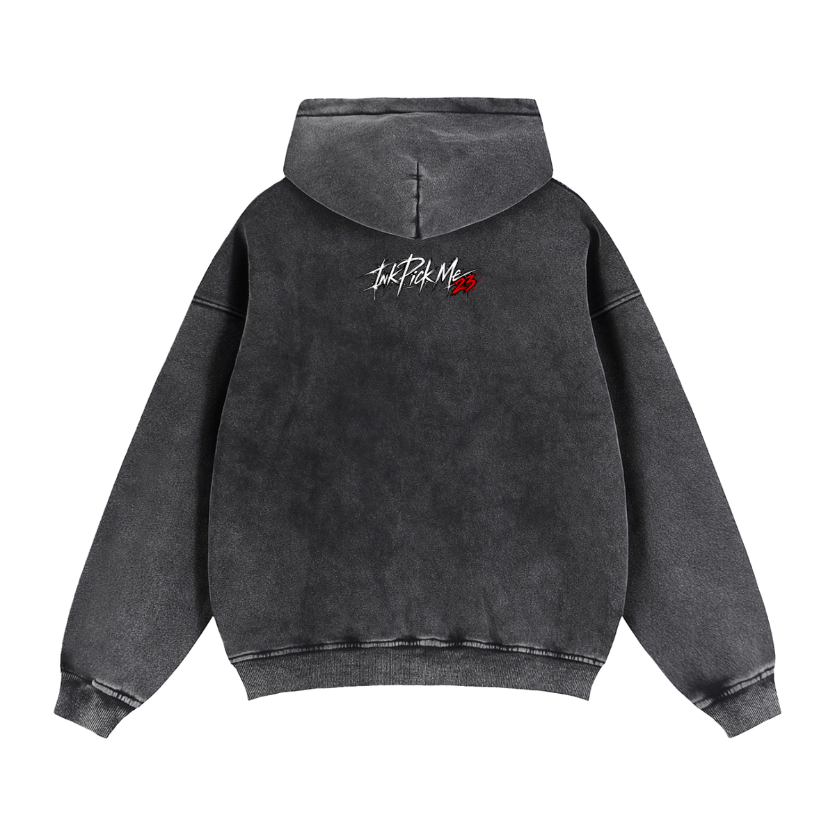 Veste hoodie zippée noir délavé Ink Pick Me, signature 23 sous le col – vue de dos