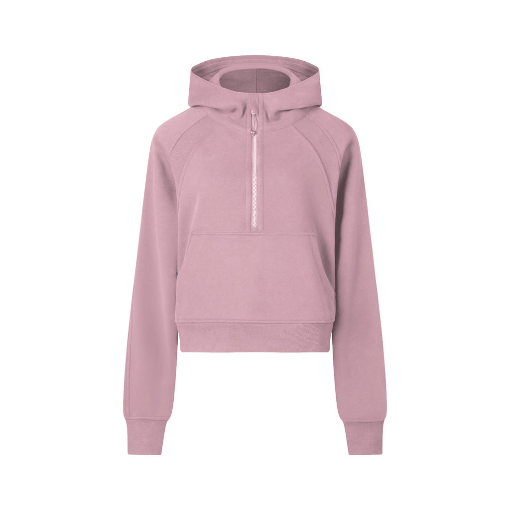 Hoodie court demi-zip rose Ink Pick Me, coupe ajustée – vue de face