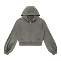 Hoodie zippé court délavé gris foncé Ink Pick Me, manches bouffantes – vue de face