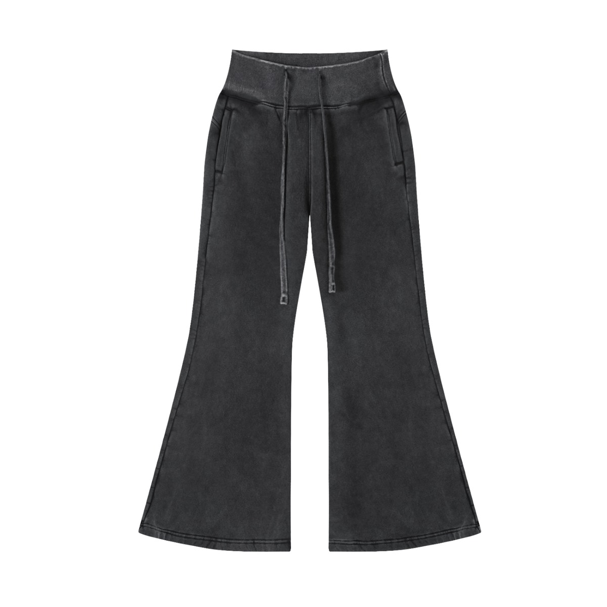 Pantalon évasé noir délavé Ink Pick Me, intérieur polaire et taille à cordon – vue de face