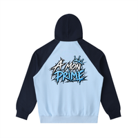Hoodie oversize Urban Crown Ink Pick Me bleu ciel et bleu marine, graffiti « A MON PRIME » – vue de dos