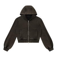Hoodie zippé court délavé noir Ink Pick Me, épaules tombantes – vue de face