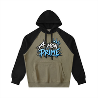 Hoodie oversize Urban Crown Ink Pick Me gris-vert à manches noires, graffiti bleu