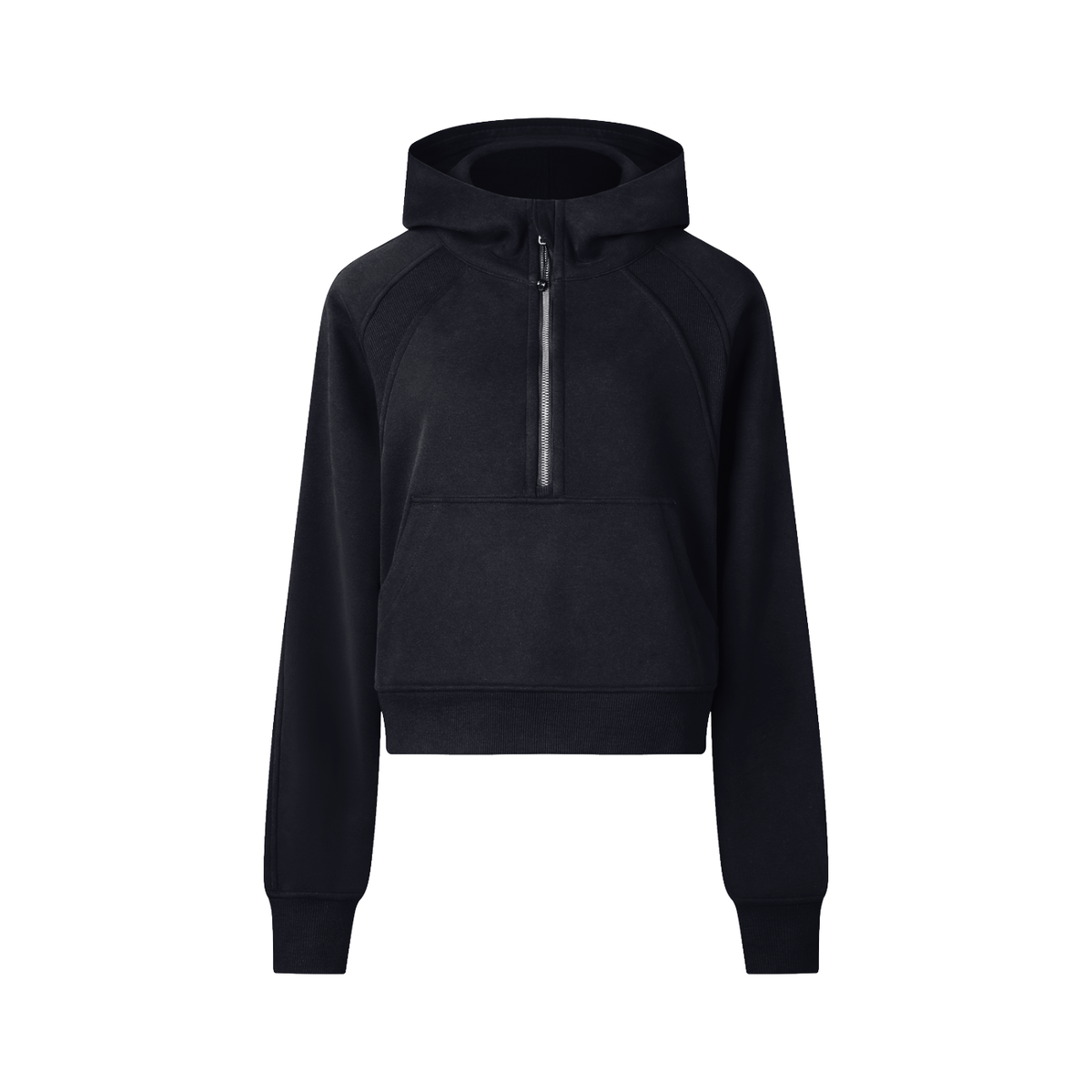 Hoodie court demi-zip noir Ink Pick Me, manches raglan et poche avant – vue de face