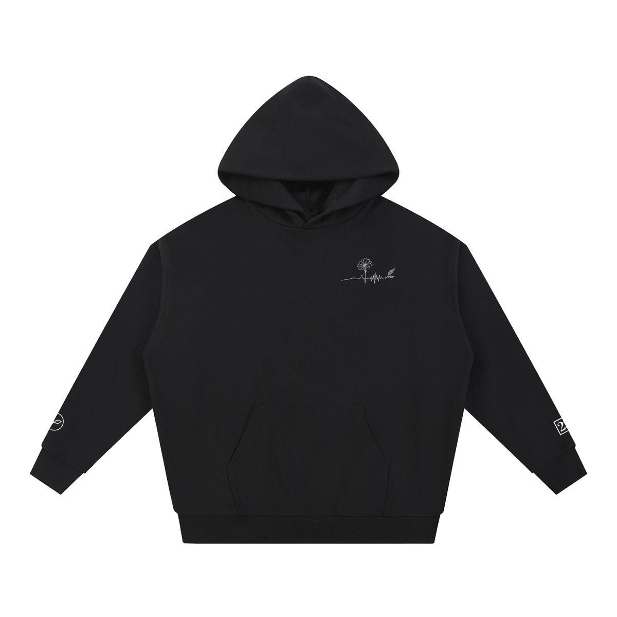 Hoodie Rester soi Ink Pick Me noir, petit motif côté cœur – vue de face