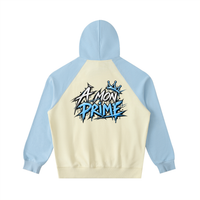 Hoodie oversize Urban Crown Ink Pick Me abricot clair et bleu ciel, graffiti « A MON PRIME » – vue de dos