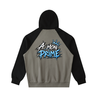 Hoodie oversize Urban Crown Ink Pick Me gris à manches raglan noires, graffiti « A MON PRIME » bleu