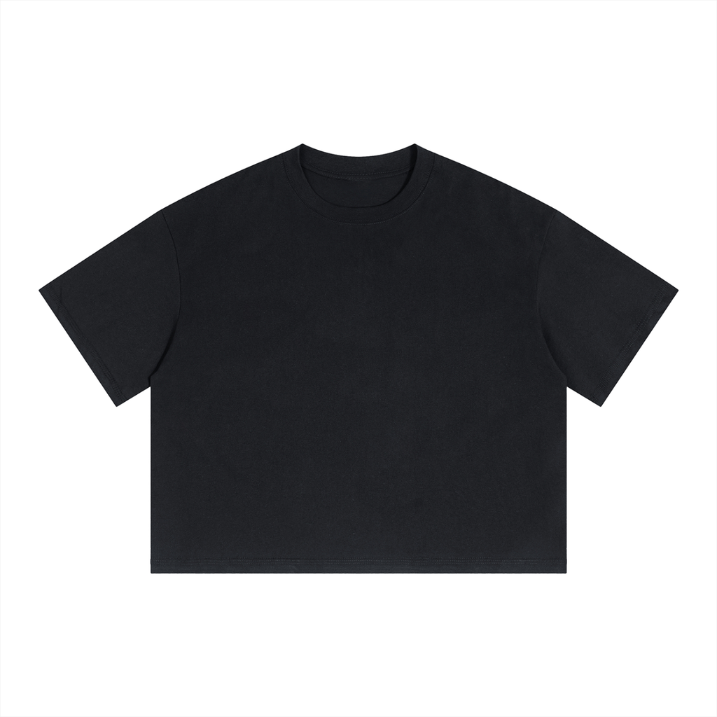 T-shirt boxy court noir Ink Pick Me, épaules tombantes et col rond – vue de face
