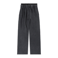 Pantalon double ceinture noir délavé Ink Pick Me, taille à cordon – vue de face