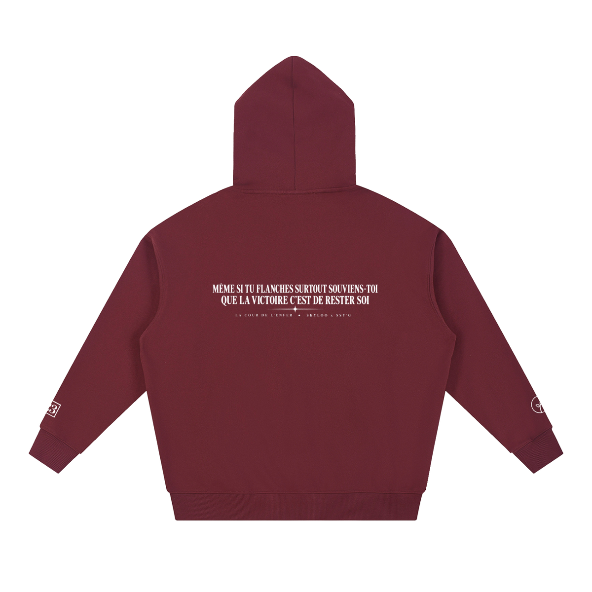 Hoodie Rester soi Ink Pick Me bordeaux, message blanc au dos – vue de dos