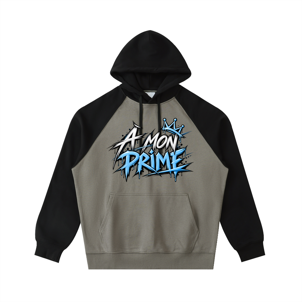 Hoodie oversize Urban Crown Ink Pick Me gris à manches noires, graffiti bleu