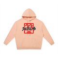 Unisex oversized peach hoodie featuring a bold red graphic and "Ink Pick Me" logo with a kangaroo pocket.