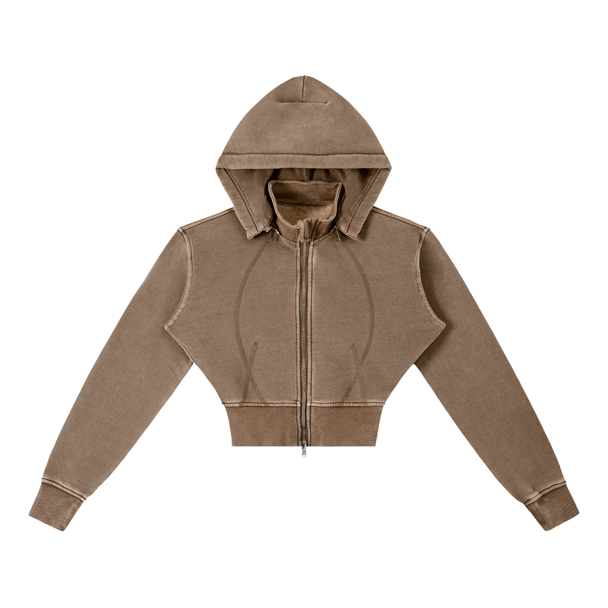 Hoodie cropped zippé café délavé Ink Pick Me – vue de face