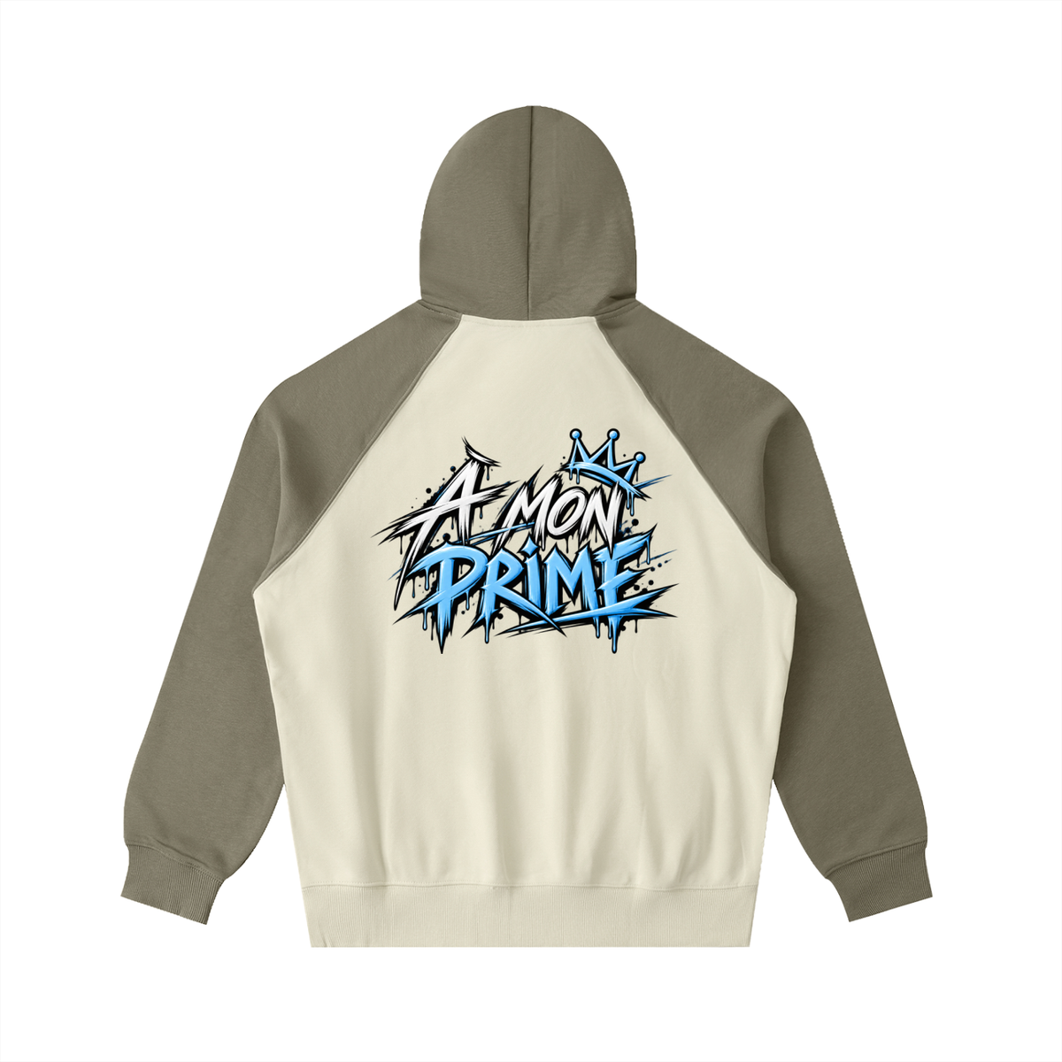Hoodie oversize Urban Crown Ink Pick Me abricot clair et gris-vert, graffiti bleu – vue de dos