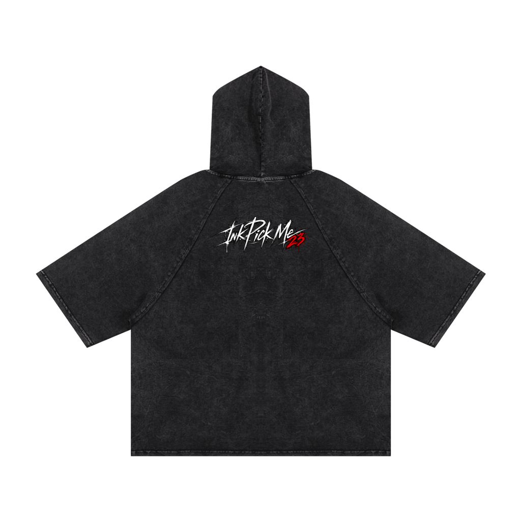 Hoodie manches courtes noir Ink Pick Me, petite signature 23 blanche et rouge
