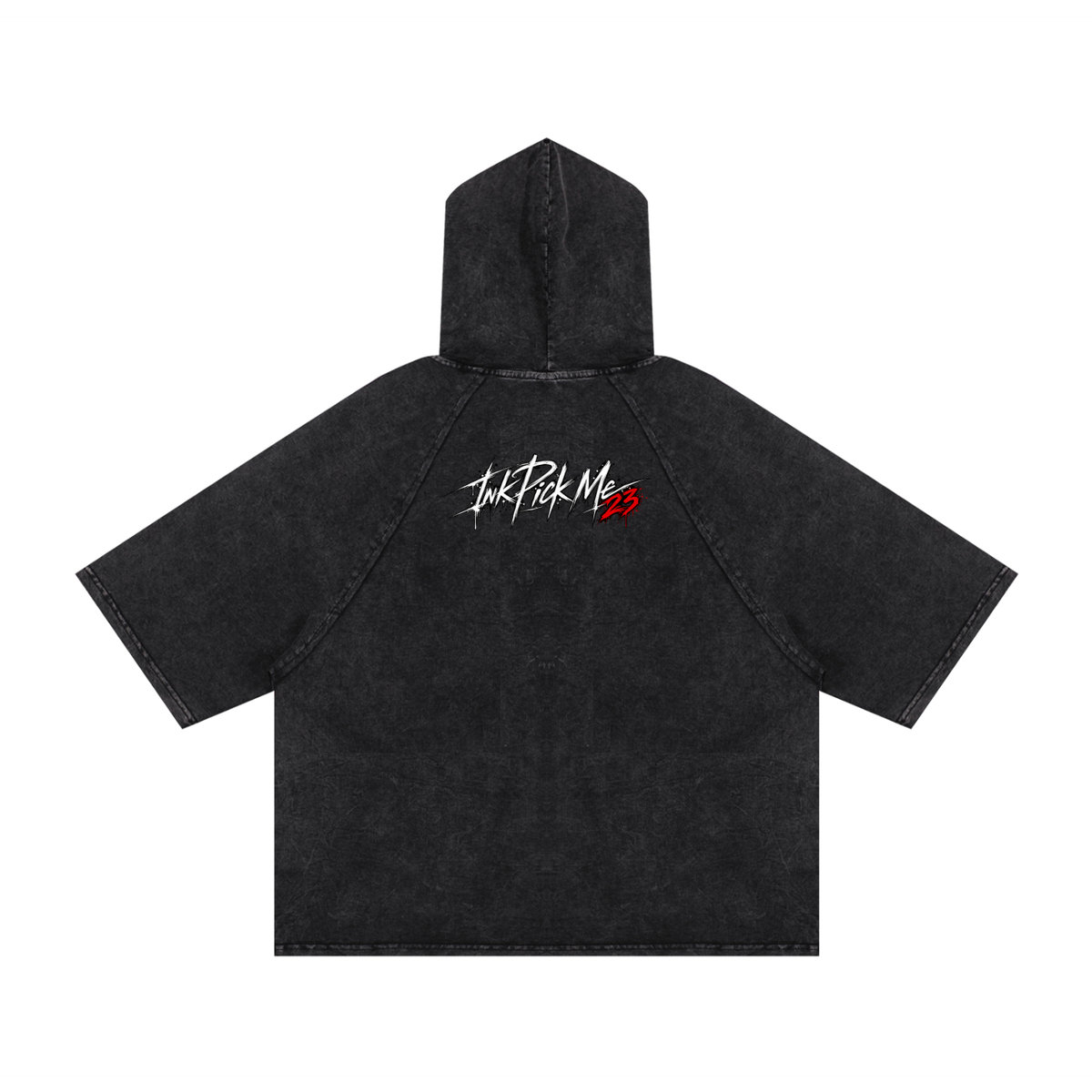 Hoodie manches courtes noir Ink Pick Me, petite signature 23 blanche et rouge