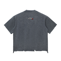 T-shirt oversize gris ciment délavé Ink Pick Me, finitions brutes – vue de dos