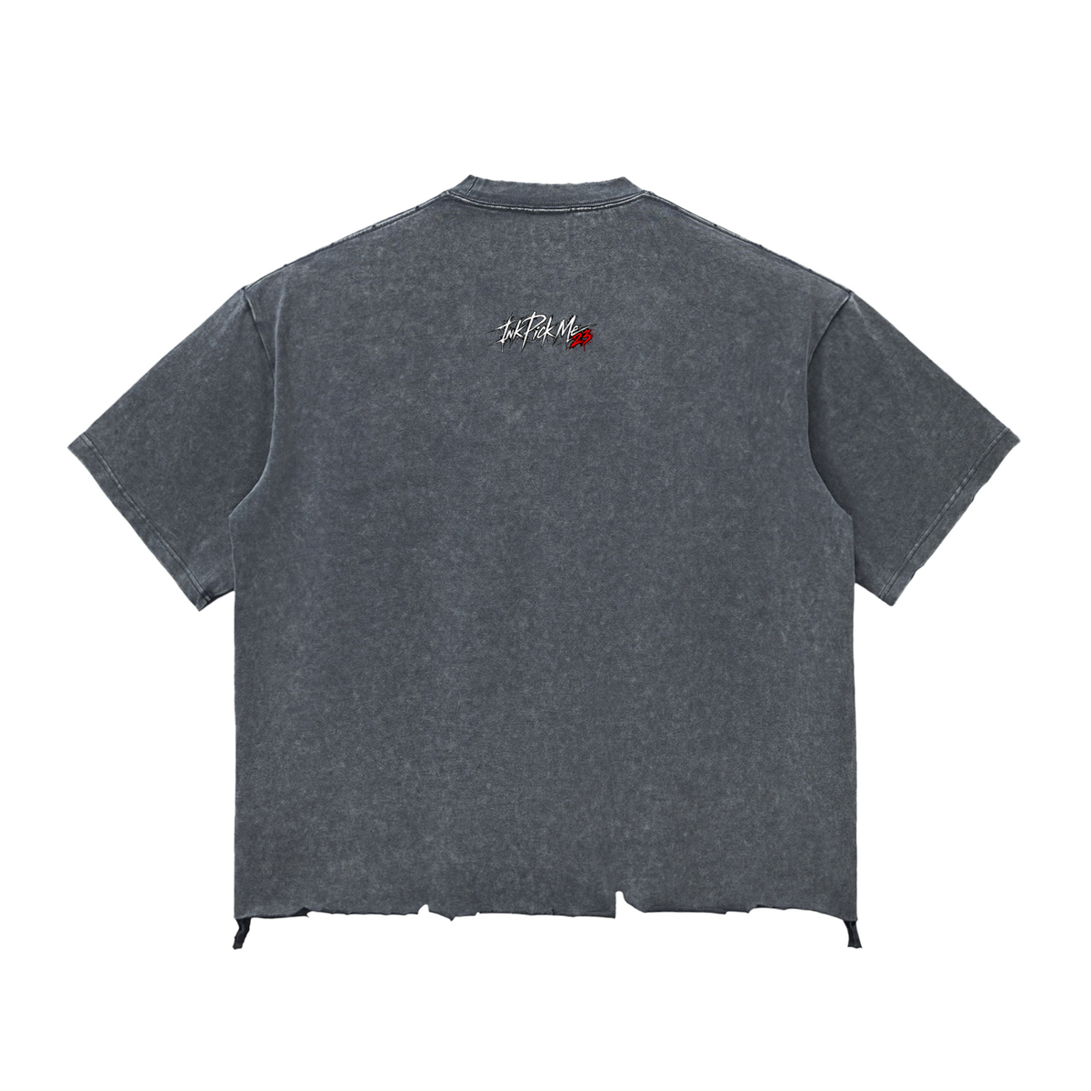 T-shirt oversize gris ciment délavé Ink Pick Me, finitions brutes – vue de dos