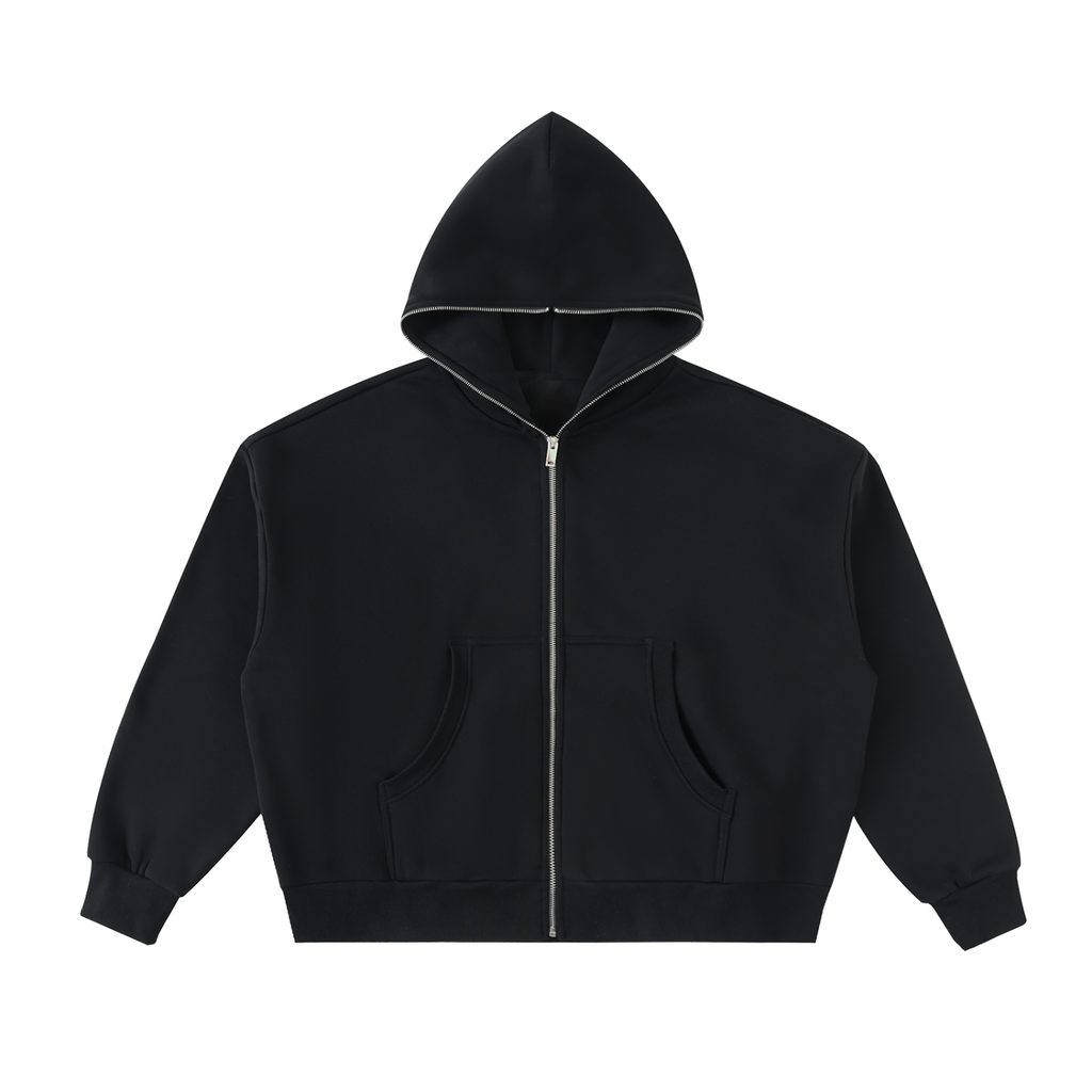 Hoodie oversize noir à zip intégral Ink Pick Me, polaire épaisse – vue de face