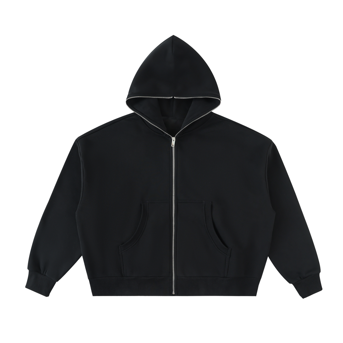 Hoodie oversize noir à zip intégral Ink Pick Me, polaire épaisse – vue de face