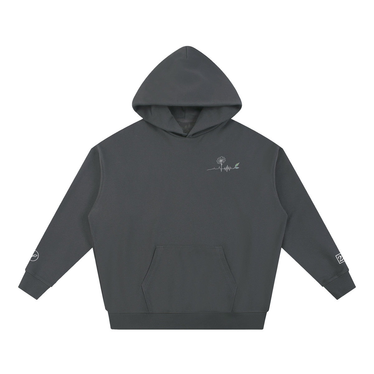 Hoodie Rester soi Ink Pick Me gris foncé, motif cœur – vue de face