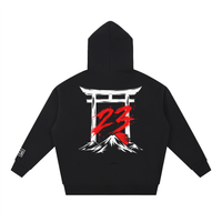 Hoodie oversize Torii 23 noir Ink Pick Me, torii blanc et 23 rouge au dos