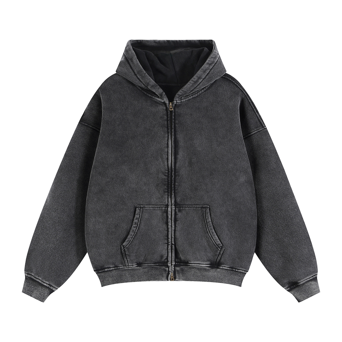 Veste hoodie zippée noir délavé snow wash Ink Pick Me, coupe ample – vue de face