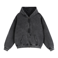 Veste hoodie zippée noir délavé snow wash Ink Pick Me, coupe ample – vue de face