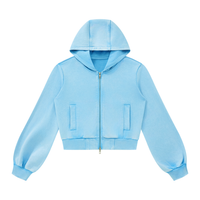 Hoodie zippé court bleu ciel Ink Pick Me, poches avant – vue de face