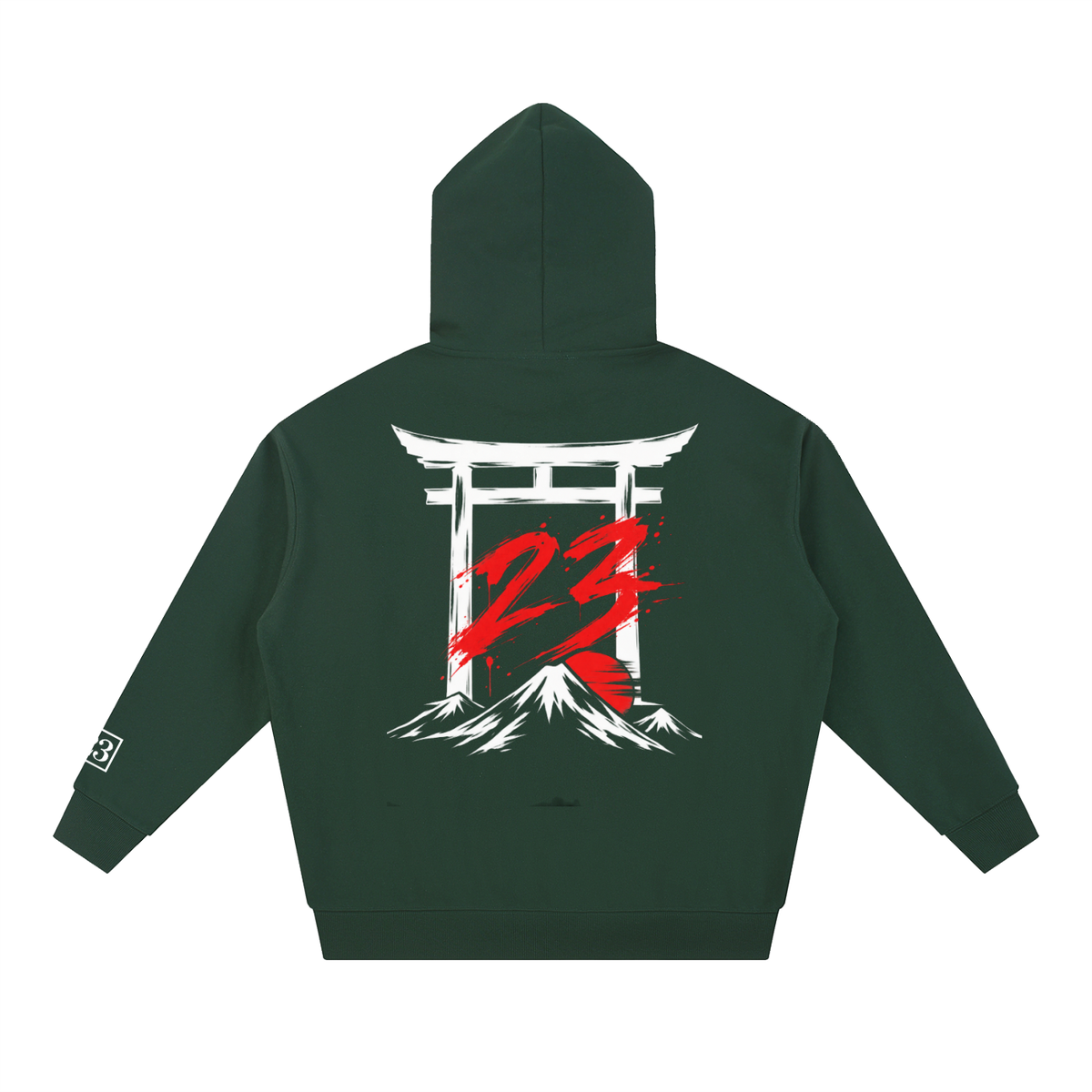 Hoodie oversize Torii 23 vert foncé Ink Pick Me, torii et 23 rouge au dos