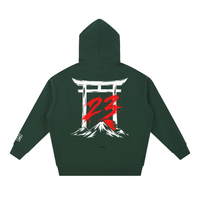Hoodie oversize Torii 23 vert foncé Ink Pick Me, torii et 23 rouge au dos