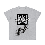 Unisex regular fit crewneck t-shirt in gray, featuring a bold graphic design with "Ink-Pick Me" and splatter patterns.