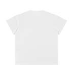 White unisex crewneck t-shirt with a relaxed, oversized fit and short sleeves, featuring a classic ribbed neckline.