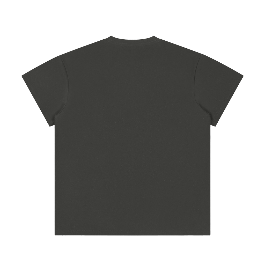 Unisex regular fit crewneck t-shirt in dark gray, featuring a square silhouette and short sleeves.