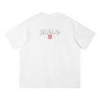 White unisex t-shirt made of organic cotton, featuring a graphic design "Ink Pick Me" and a red stamp on the back.