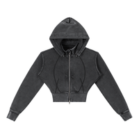 Hoodie cropped zippé noir délavé Ink Pick Me, polaire épaisse – vue de face