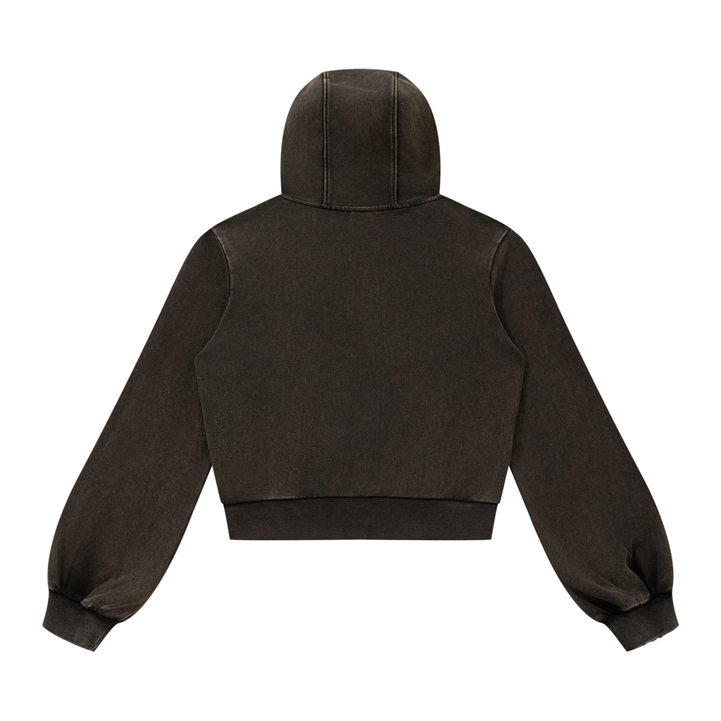 Hoodie zippé court délavé noir Ink Pick Me – vue de dos