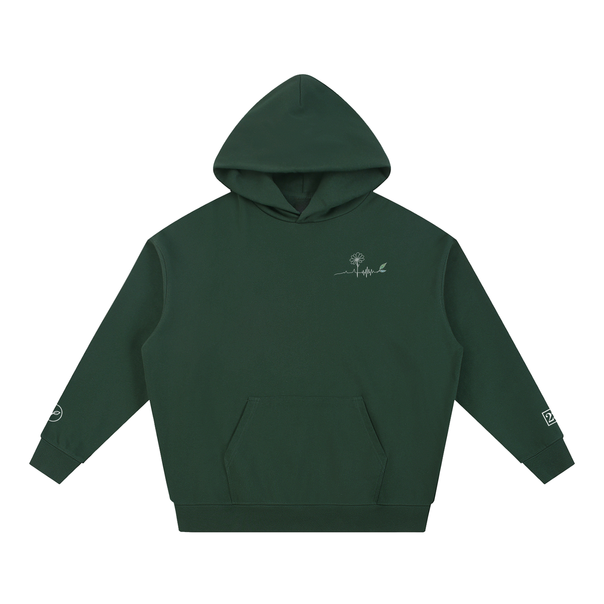 Hoodie Rester soi Ink Pick Me vert foncé, petit motif côté cœur – vue de face