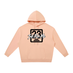 Pink oversized hoodie with a drawstring hood, kangaroo pocket, and black graphic text "Ink Pick Me" and "23" on the front.