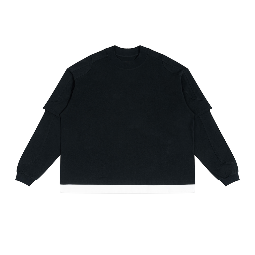 T-shirt manches longues effet superposé noir Ink Pick Me, épaules tombantes – vue de face