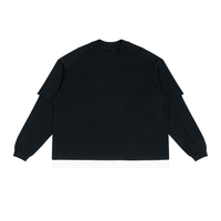 T-shirt manches longues effet superposé noir Ink Pick Me, épaules tombantes – vue de face