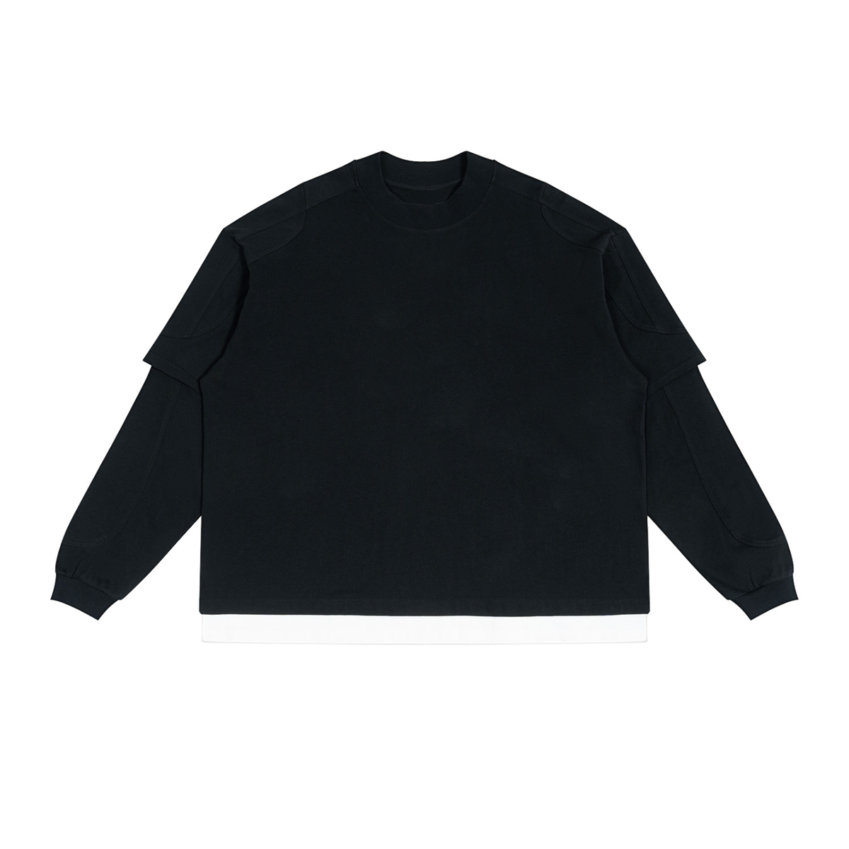 T-shirt manches longues effet superposé noir Ink Pick Me, épaules tombantes – vue de face