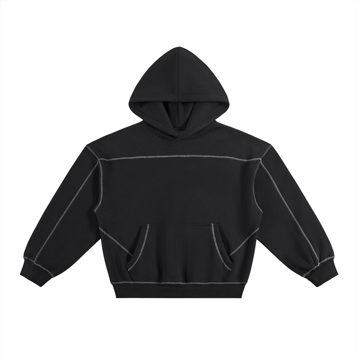 Hoodie boxy polaire noir Ink Pick Me à surpiqûres contrastées, poche kangourou – vue de face