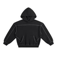 Hoodie boxy polaire noir Ink Pick Me à surpiqûres contrastées, poche kangourou – vue de face