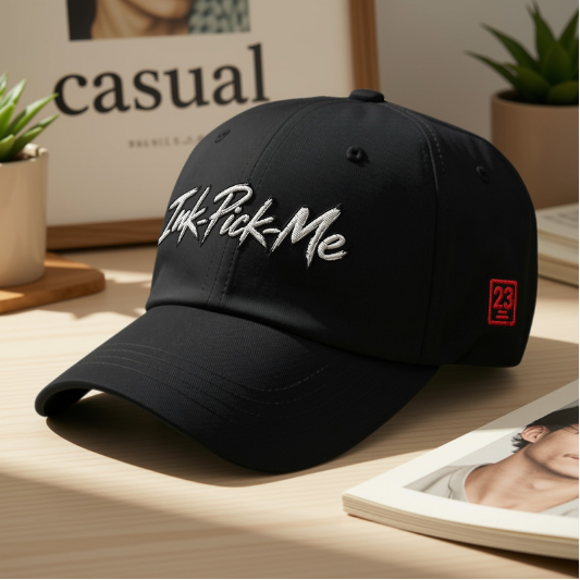 Casquette noire brodée Signature Ink Pick Me, logo blanc et 23 rouge – photo principale