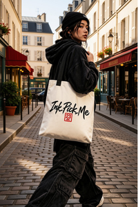 Tote bag Daruma Ink Pick Me, message Make Your Own Luck, anses en denim – photo principale