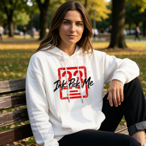 Sweat à capuche Daruma Luck unisexe Ink Pick Me, message MAKE YOUR OWN LUCK – photo principale