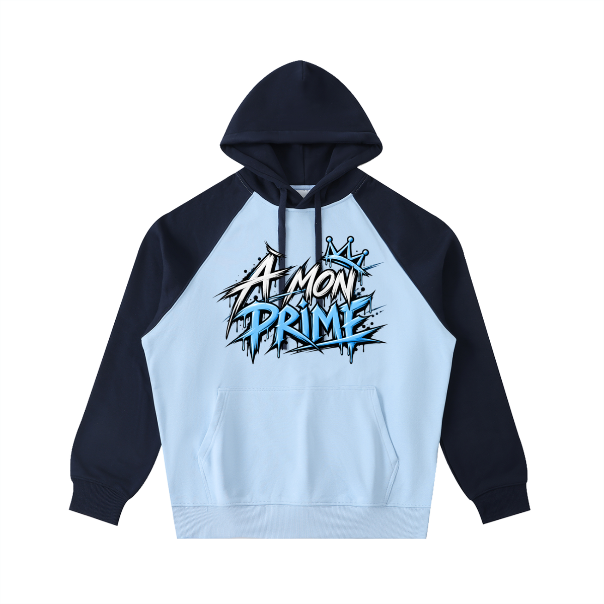 Hoodie oversize Urban Crown Ink Pick Me bleu ciel à manches bleu marine, graffiti bleu et noir