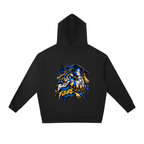 Graphic black hoodie featuring a large colorful design of a Daruma doll with the text “Build Your Future” on the back.