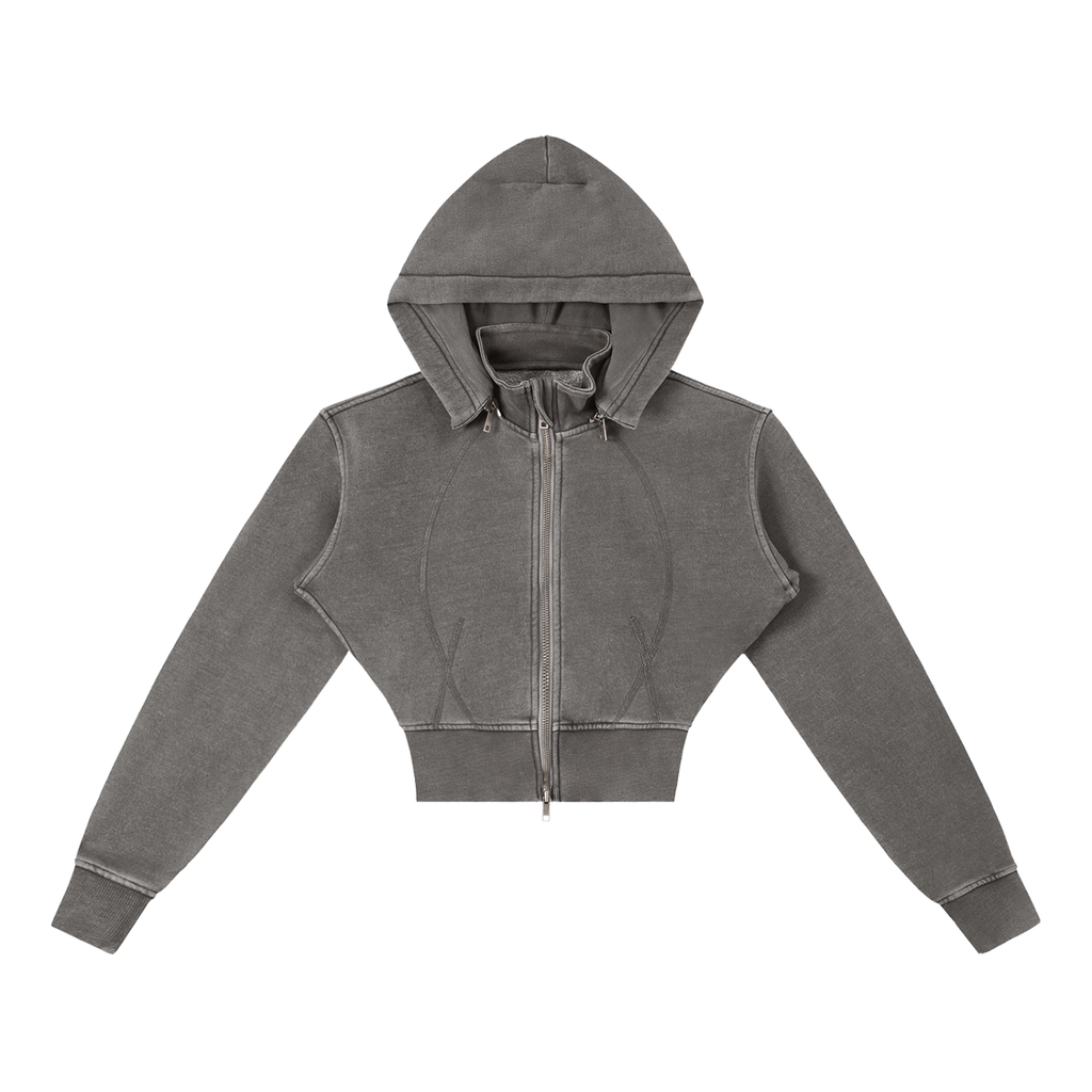 Hoodie cropped zippé gris foncé délavé Ink Pick Me – vue de face
